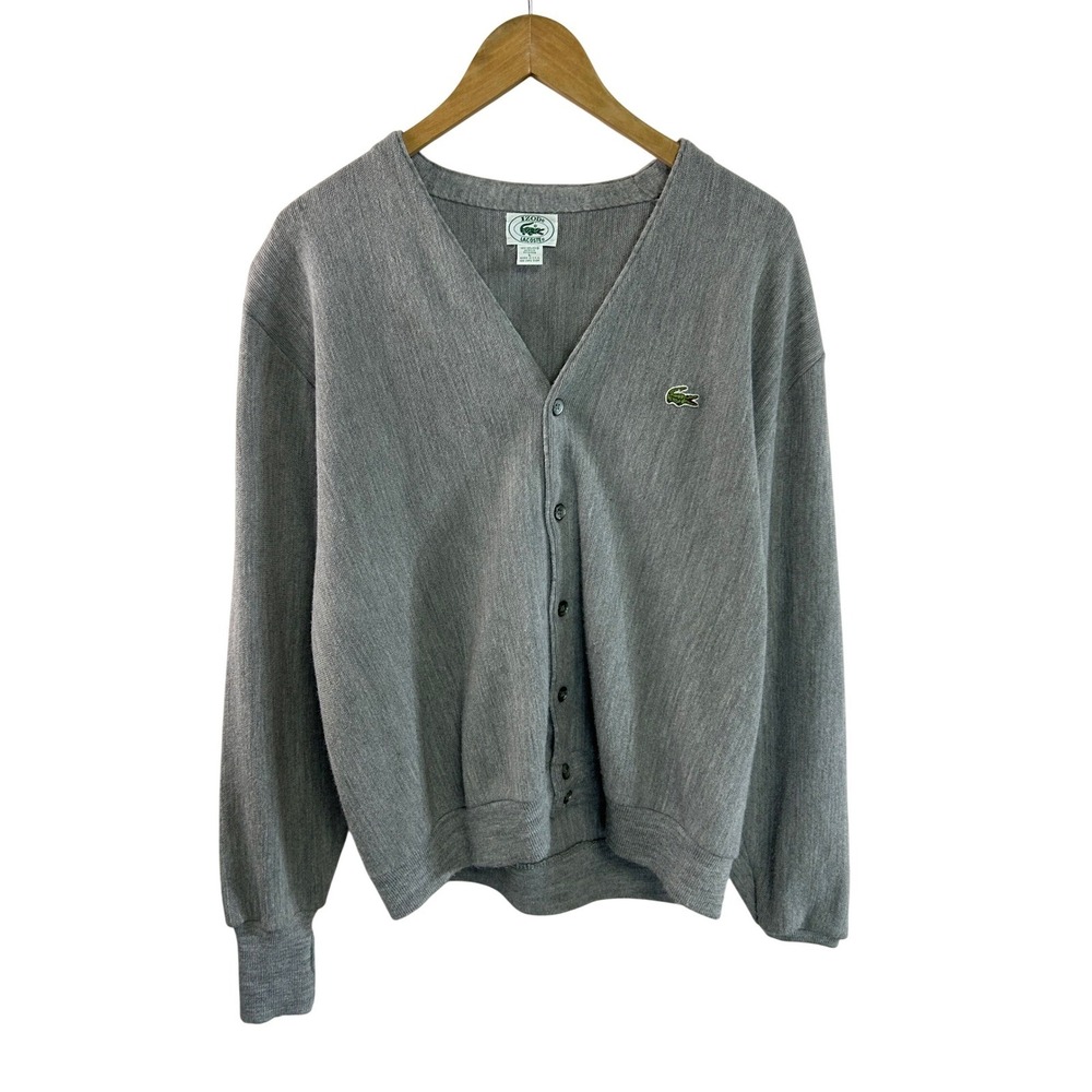 Izod Lacoste Grandpacore Vintage Cardigan Sweater Large Gray Quiet Luxury USA